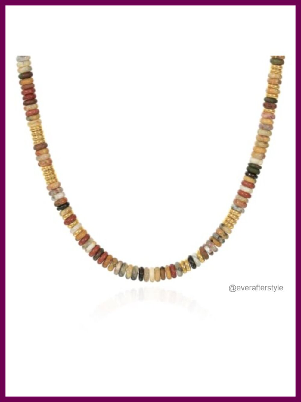 Handmade Natural Stone Beaded Choker Necklace with 14k Gold Beads